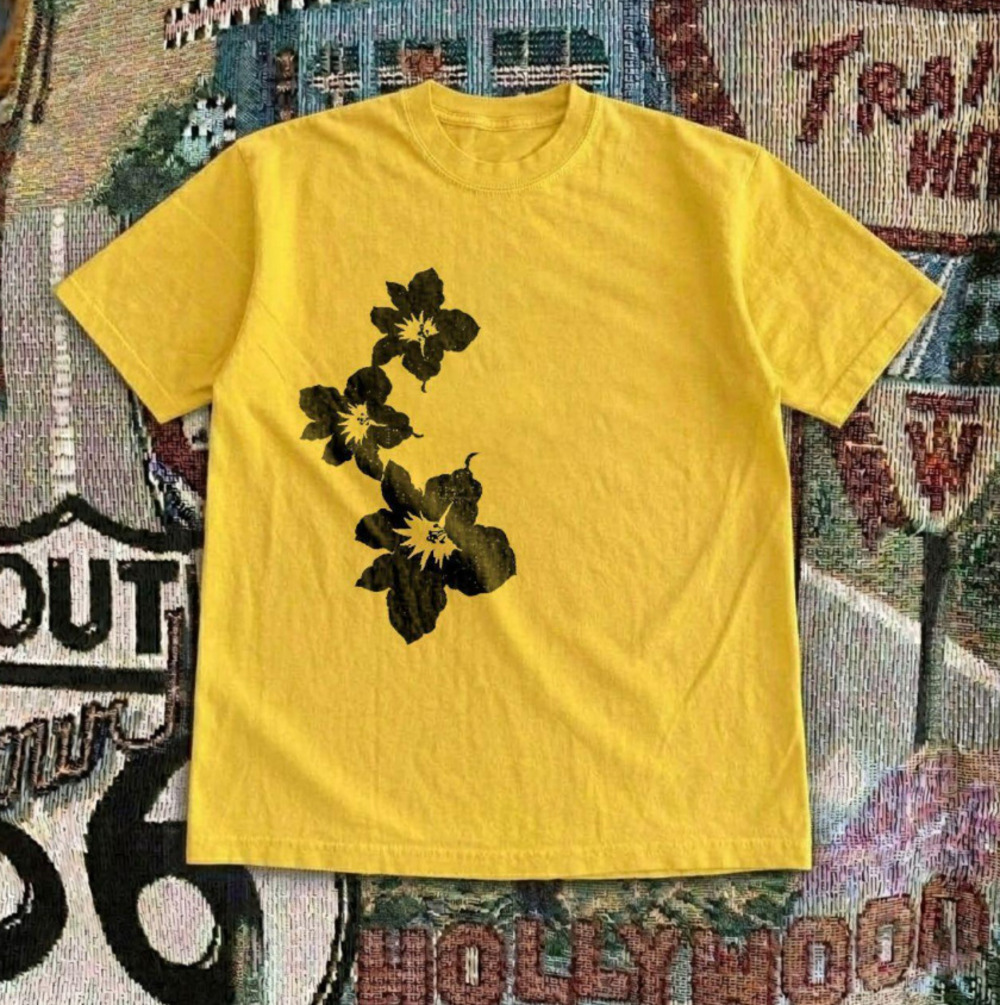 Hibiscus Floral Flowers Graphic Grunge Indie Yellow T-Shirt